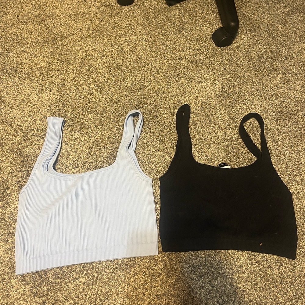 Zara Ribbed Crop Top Duo - Light Blue & Black